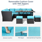 Canapé sectionnel en osier pour patio extérieur AECOJOY 7 pièces avec table à manger