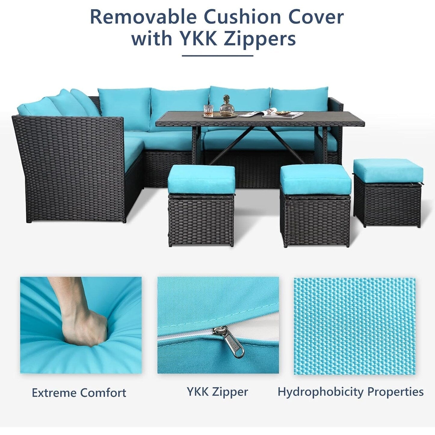 Canapé sectionnel en osier pour patio extérieur AECOJOY 7 pièces avec table à manger