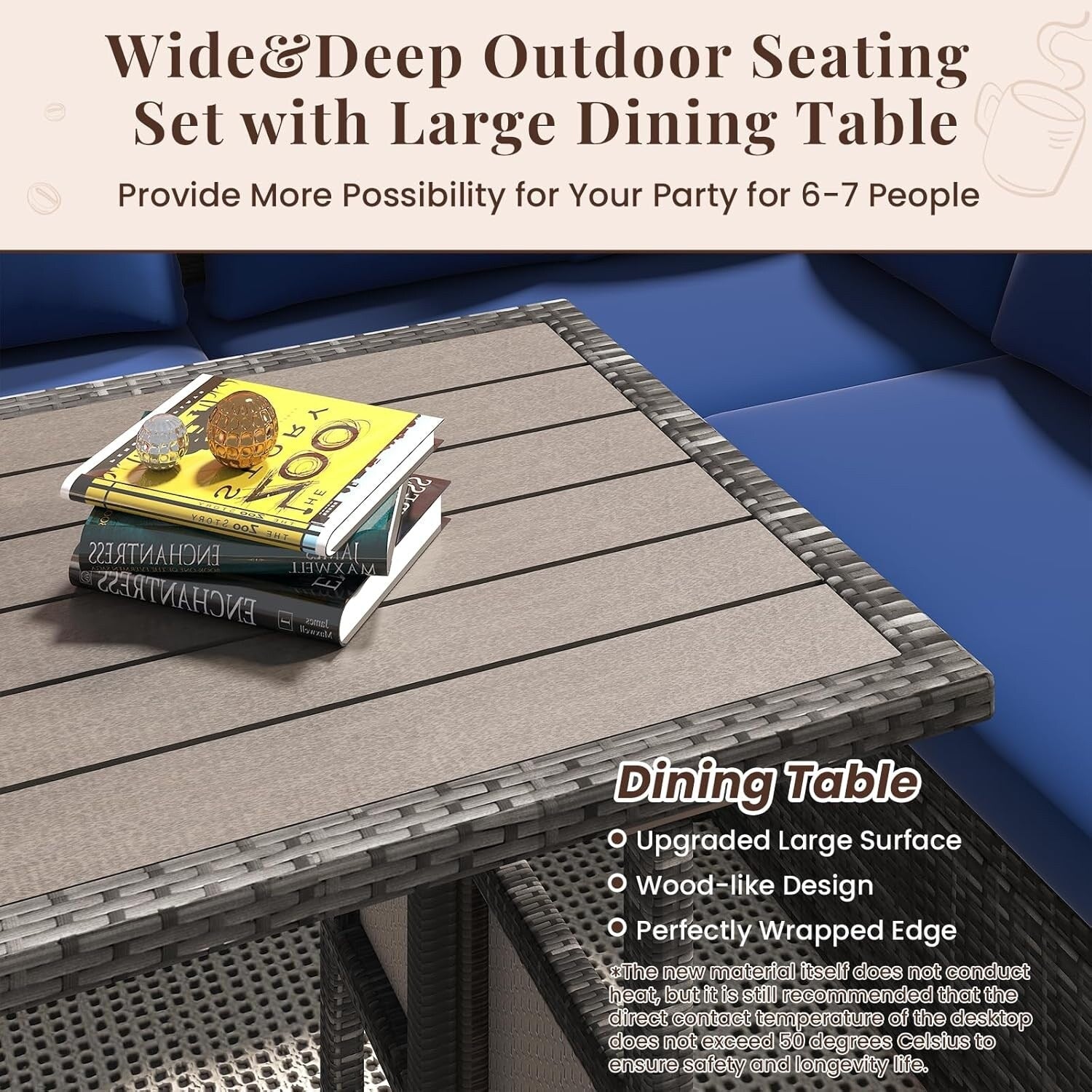 Canapé sectionnel en osier pour patio extérieur AECOJOY 7 pièces avec table à manger