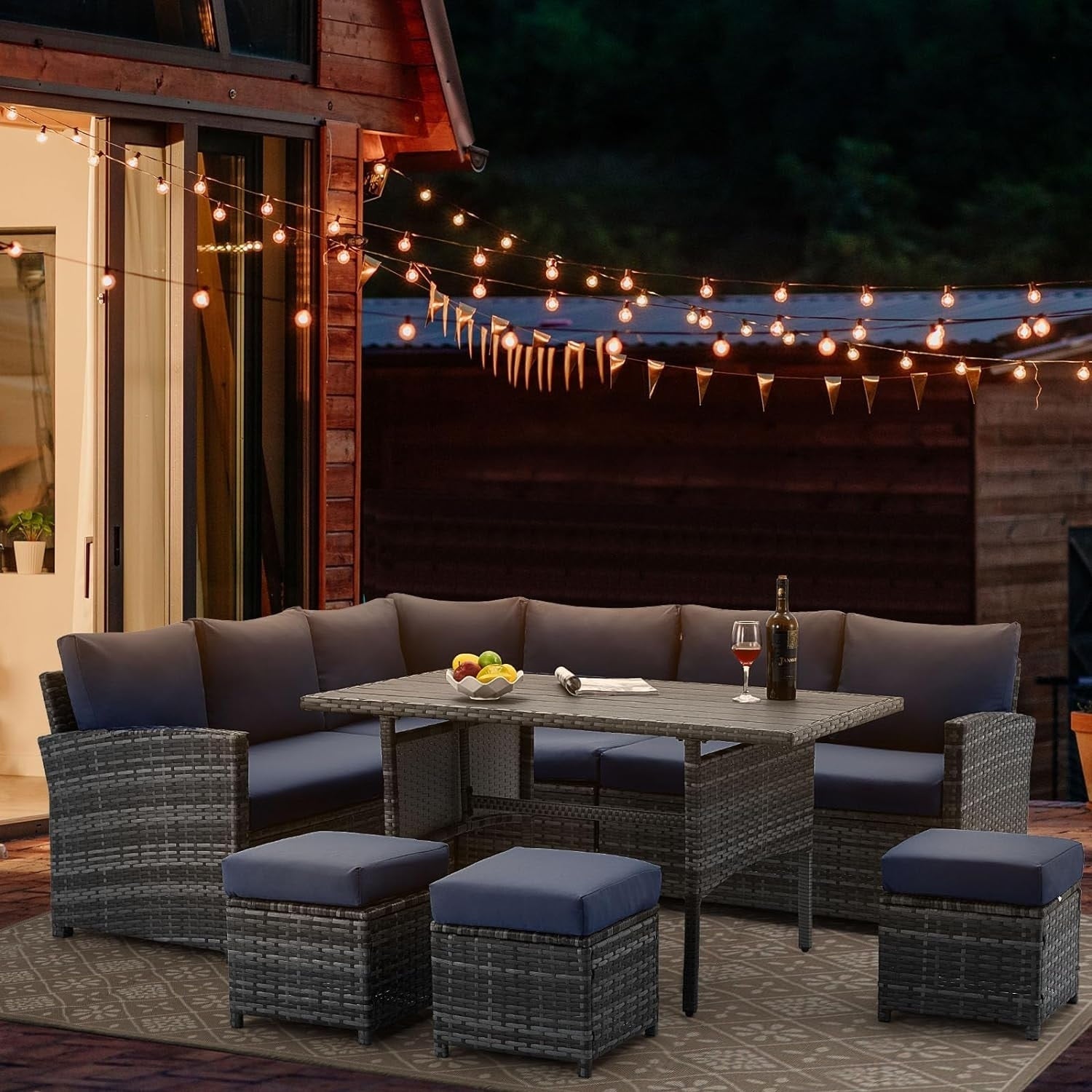 Canapé sectionnel en osier pour patio extérieur AECOJOY 7 pièces avec table à manger