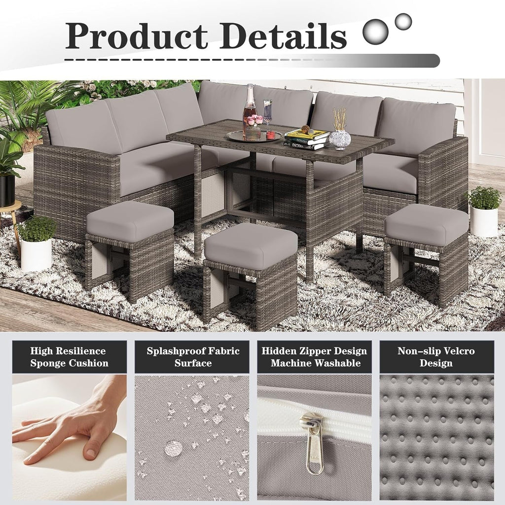 Ensemble de meubles de patio 7 pièces AECOJOY, canapé sectionnel d'extérieur en rotin, ensemble de conversation
