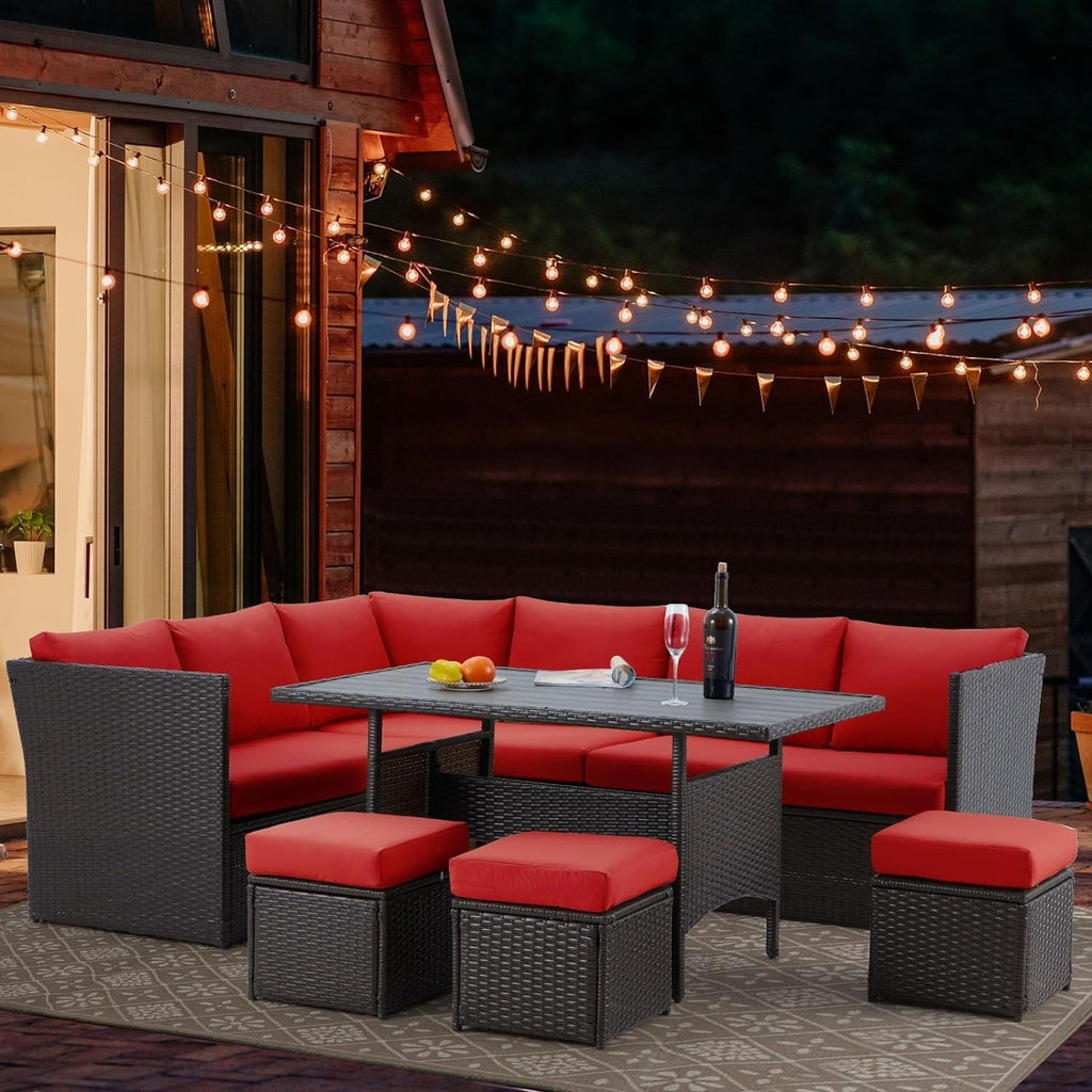 Ensemble de meubles de patio 7 pièces AECOJOY, canapé sectionnel d'extérieur en rotin, ensemble de conversation