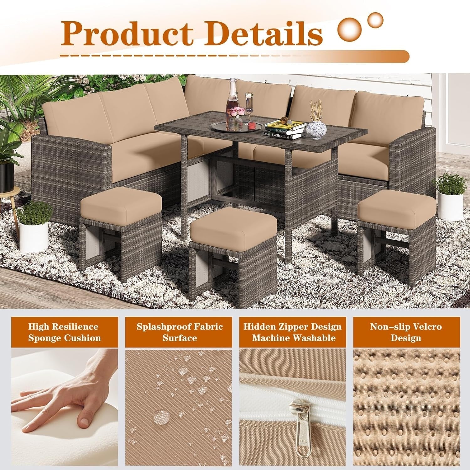 Ensemble de meubles de patio 7 pièces AECOJOY, canapé sectionnel d'extérieur en rotin, ensemble de conversation