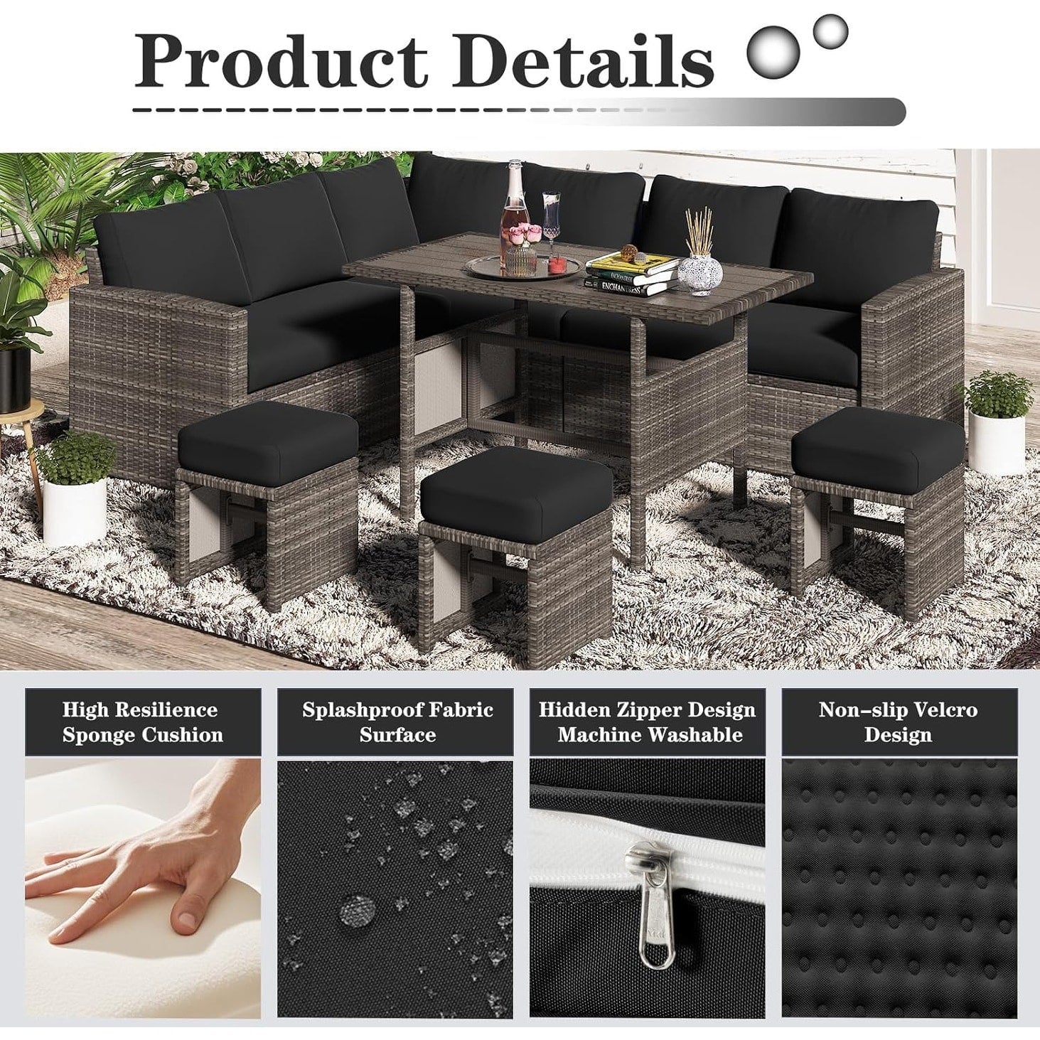 Ensemble de meubles de patio 7 pièces AECOJOY, canapé sectionnel d'extérieur en rotin, ensemble de conversation