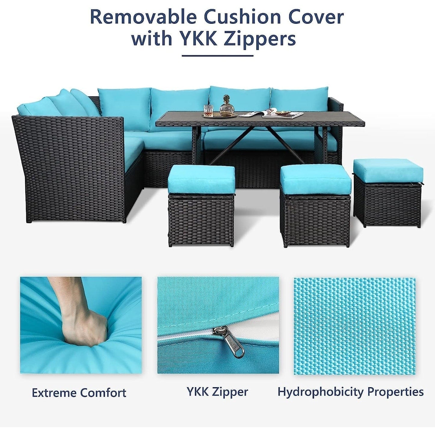 Ensemble de meubles de patio 7 pièces AECOJOY, canapé sectionnel d'extérieur en rotin, ensemble de conversation