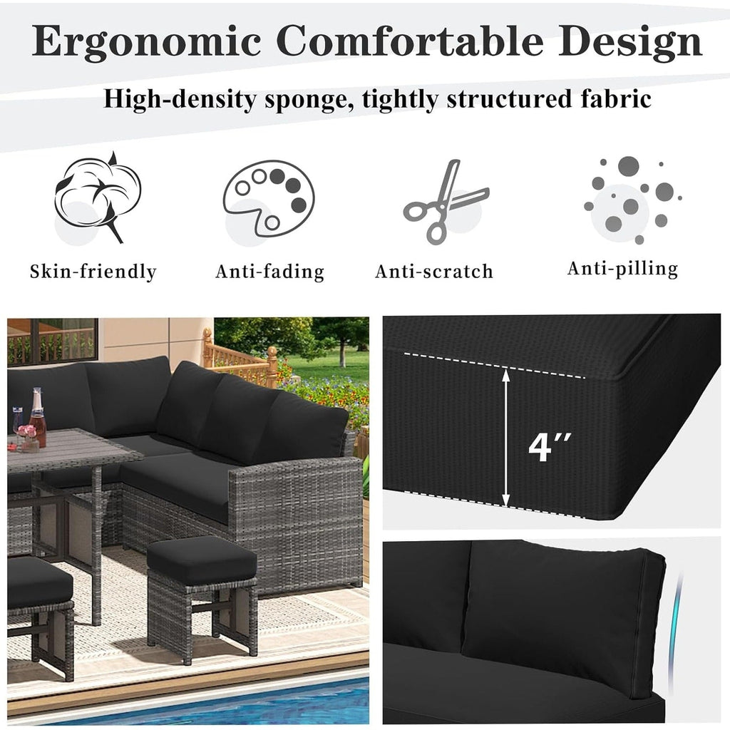 Ensemble de meubles de patio 7 pièces AECOJOY, canapé sectionnel d'extérieur en rotin, ensemble de conversation