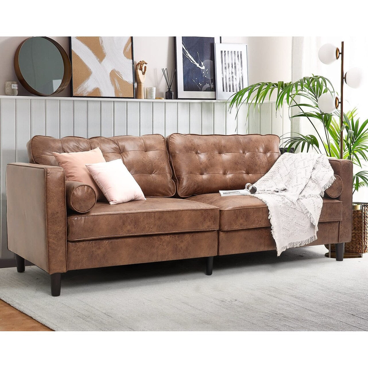 Canapé moderne du milieu du siècle AECOJOY 84.2 avec 2 coussins traversins