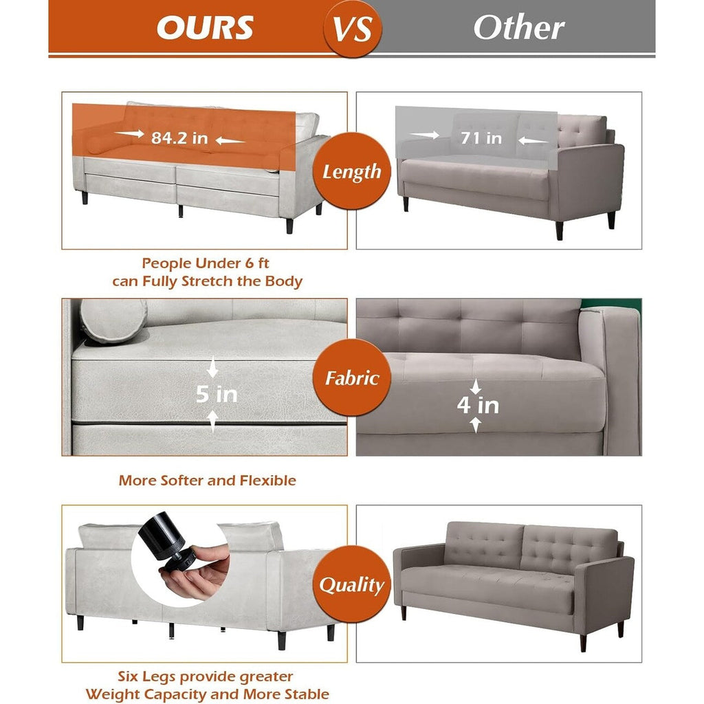 Canapé moderne du milieu du siècle AECOJOY 84.2 avec 2 coussins traversins