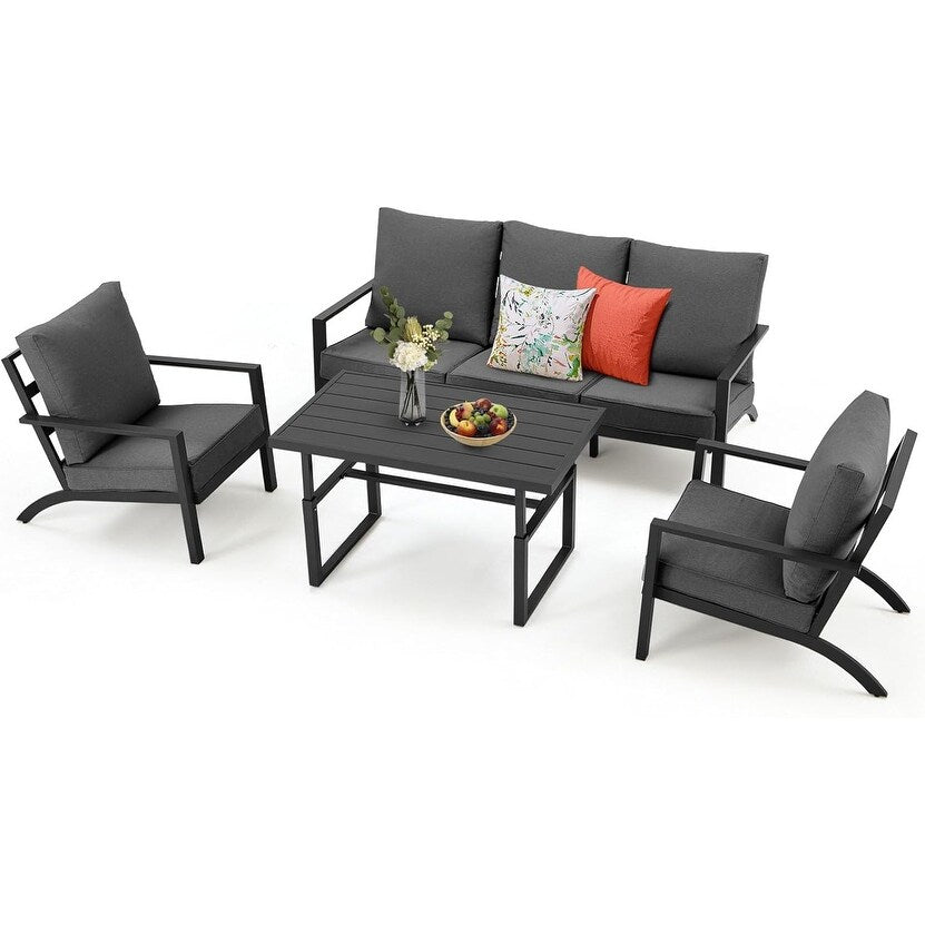 Ensemble de meubles de patio en aluminium AECOJOY, table et chaises de conversation d'extérieur