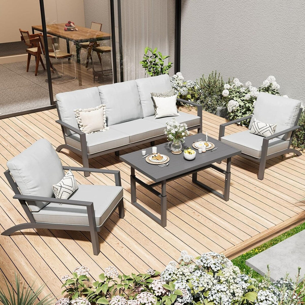 Ensemble de meubles de patio en aluminium AECOJOY, table et chaises de conversation d'extérieur