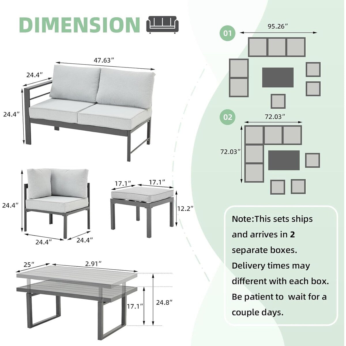 Ensemble de meubles de patio en aluminium AECOJOY, table et chaises de conversation d'extérieur