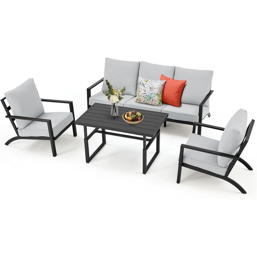 Ensemble de meubles de patio en aluminium AECOJOY, table et chaises de conversation d'extérieur