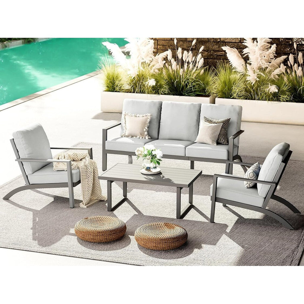 Ensemble de meubles de patio en aluminium AECOJOY, table et chaises de conversation d'extérieur