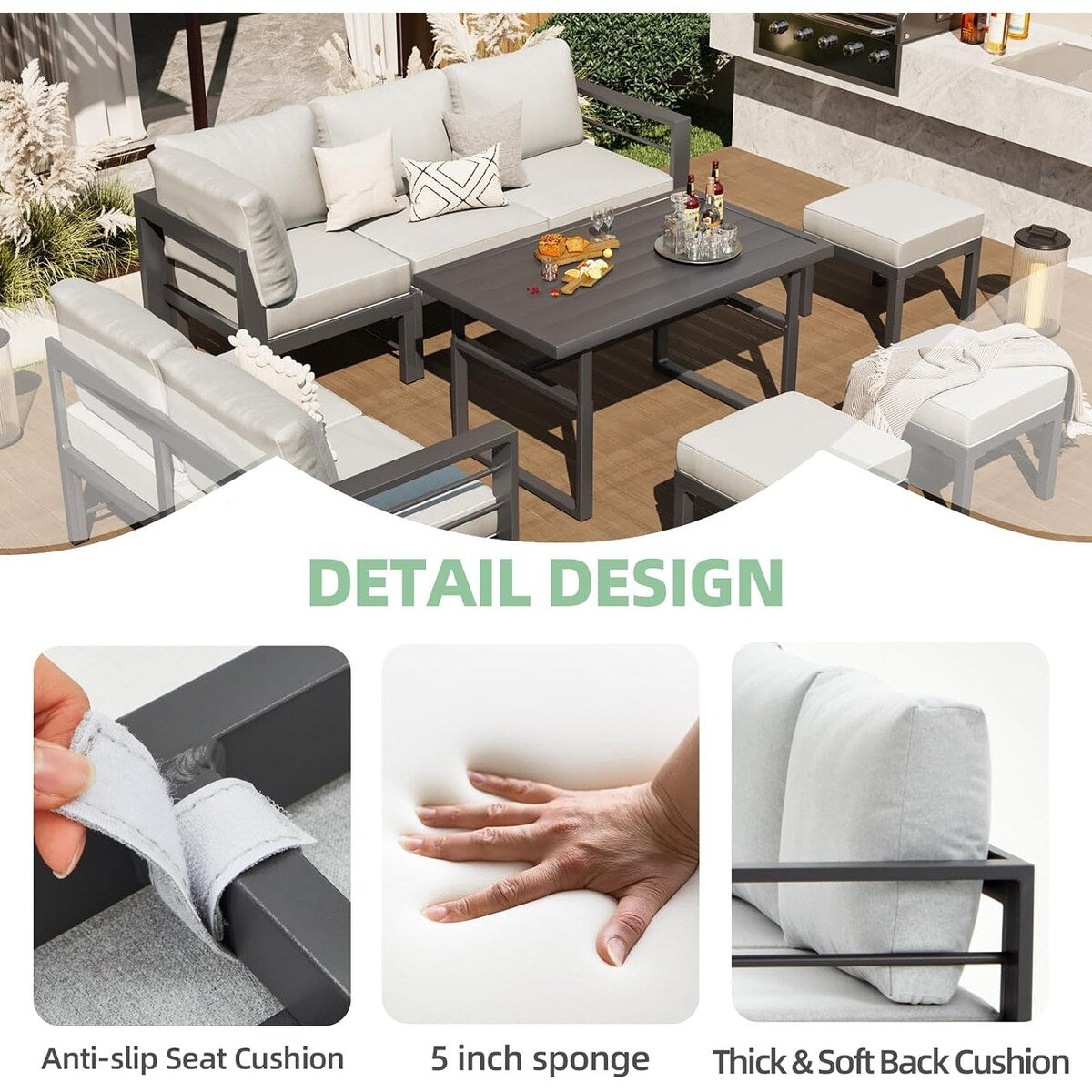 Ensemble de meubles de patio en aluminium AECOJOY, table et chaises de conversation d'extérieur