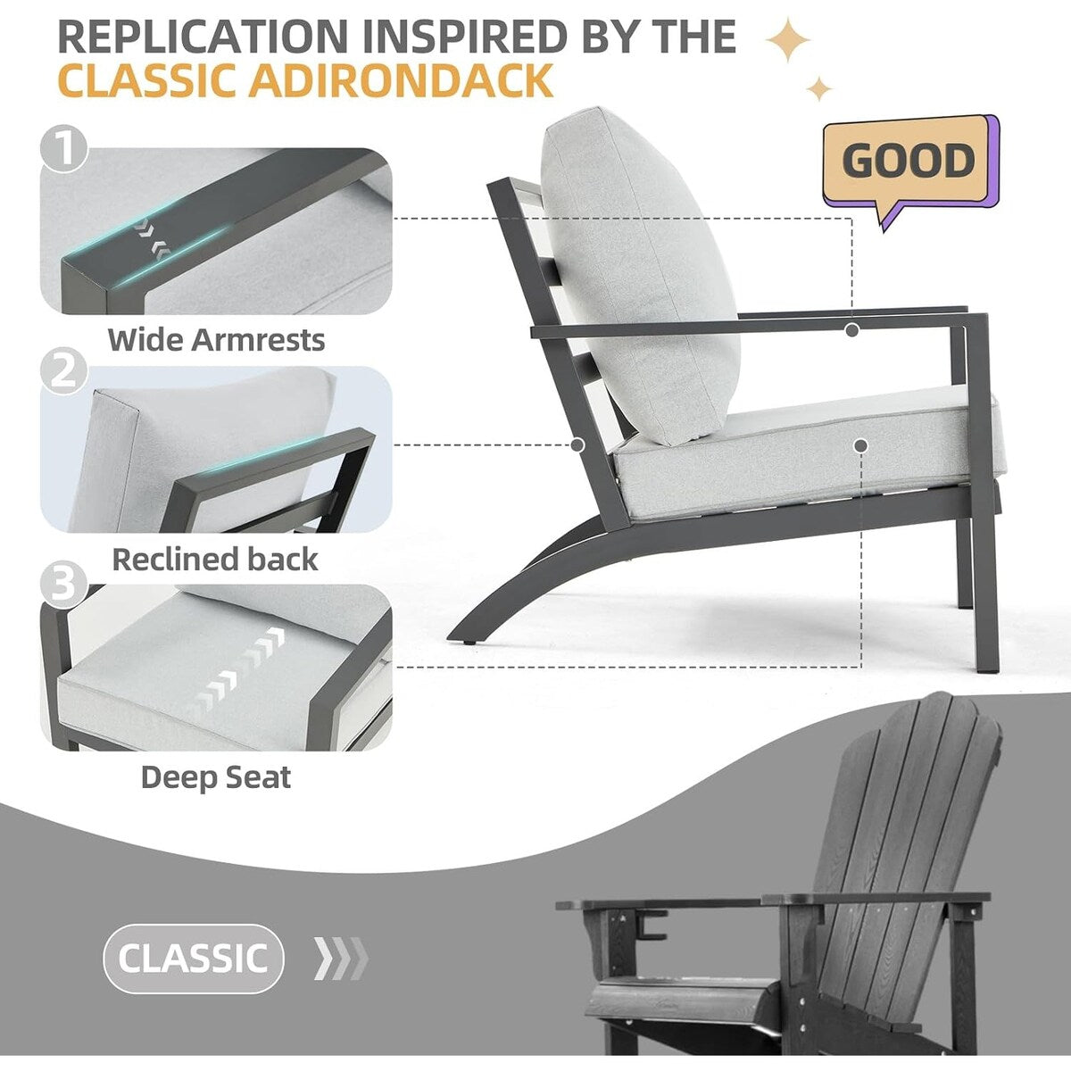 Ensemble de meubles de patio en aluminium AECOJOY, table et chaises de conversation d'extérieur