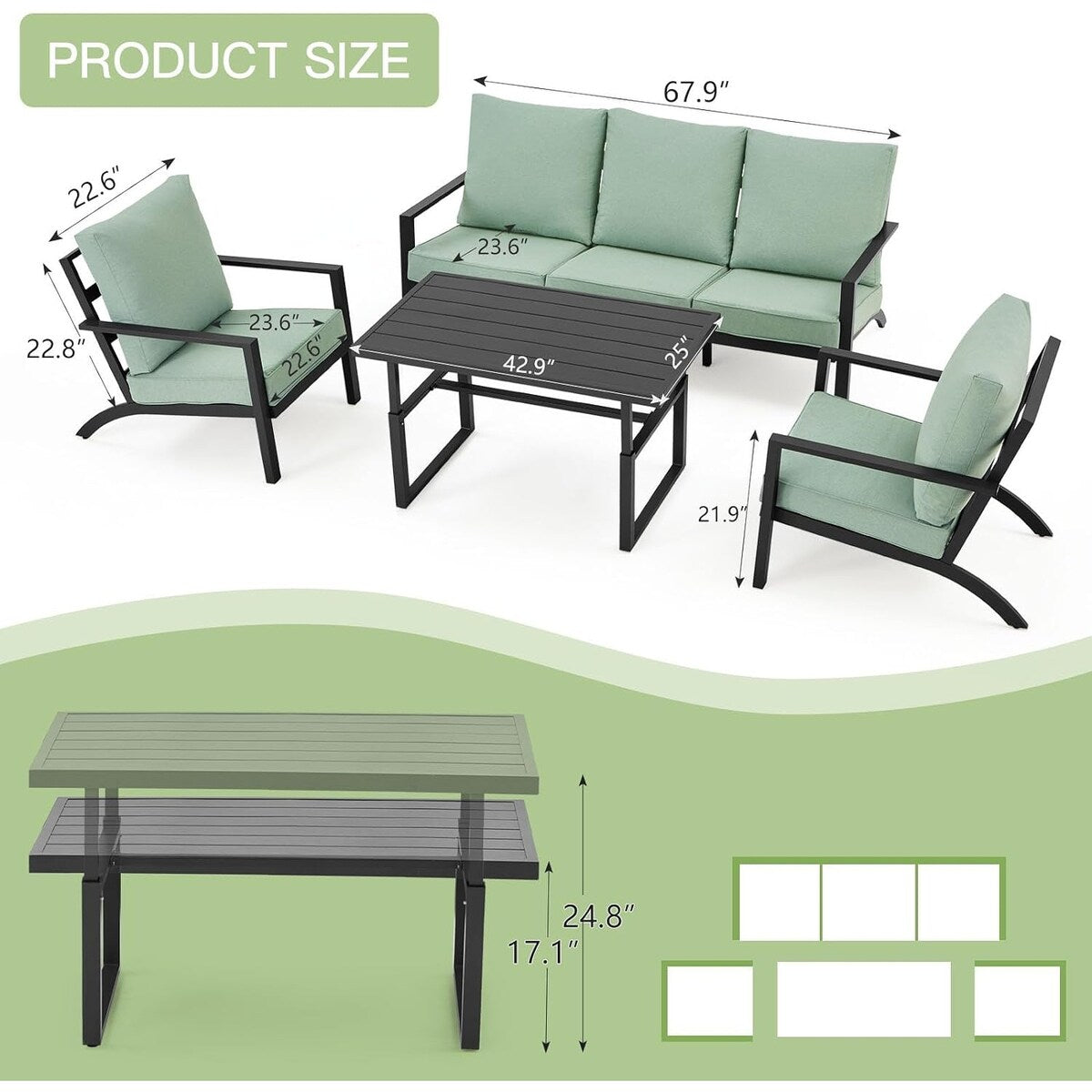 Ensemble de meubles de patio en aluminium AECOJOY, table et chaises de conversation d'extérieur