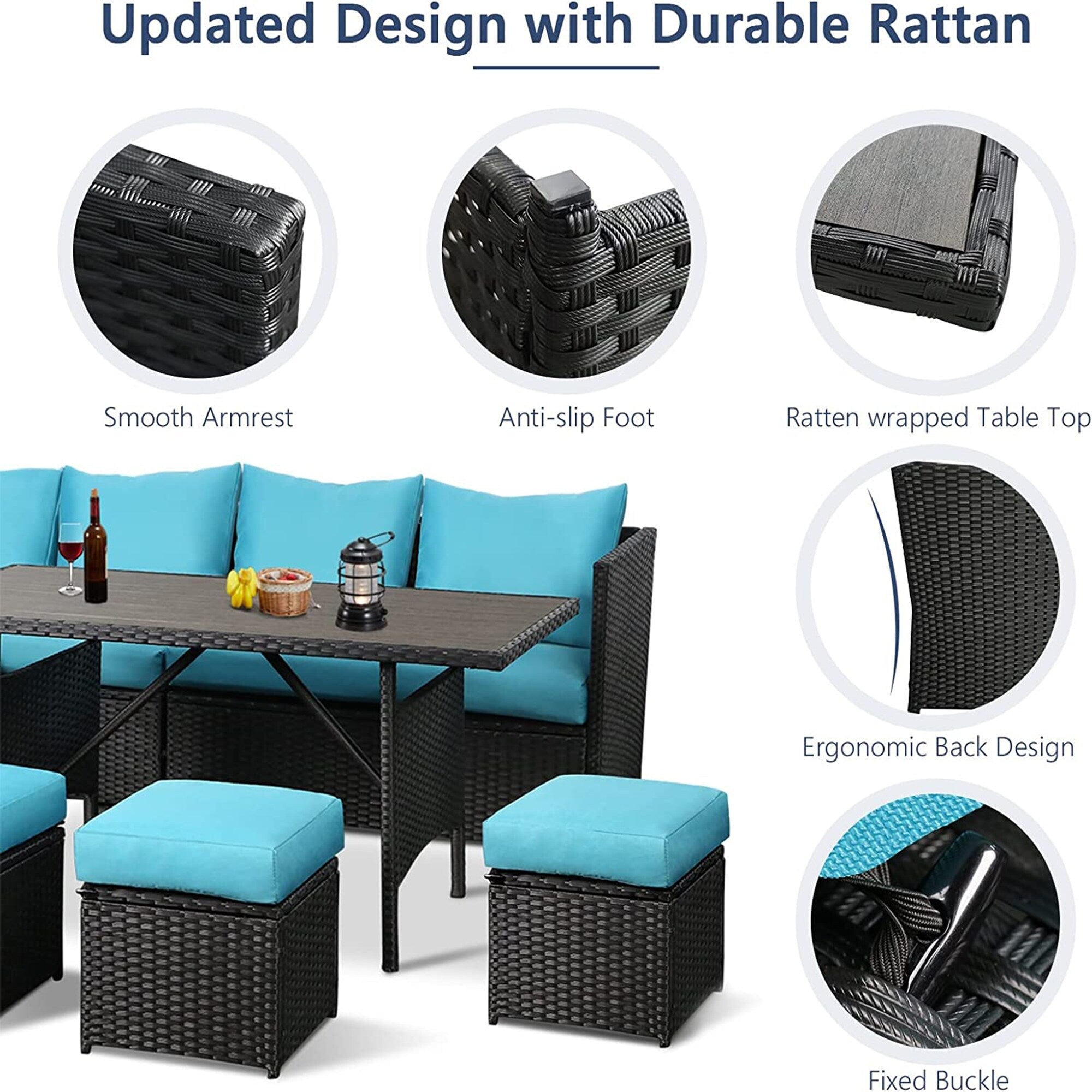 Ensemble de meubles de patio 7 pièces AECOJOY, canapé sectionnel d'extérieur en rotin, ensemble de conversation