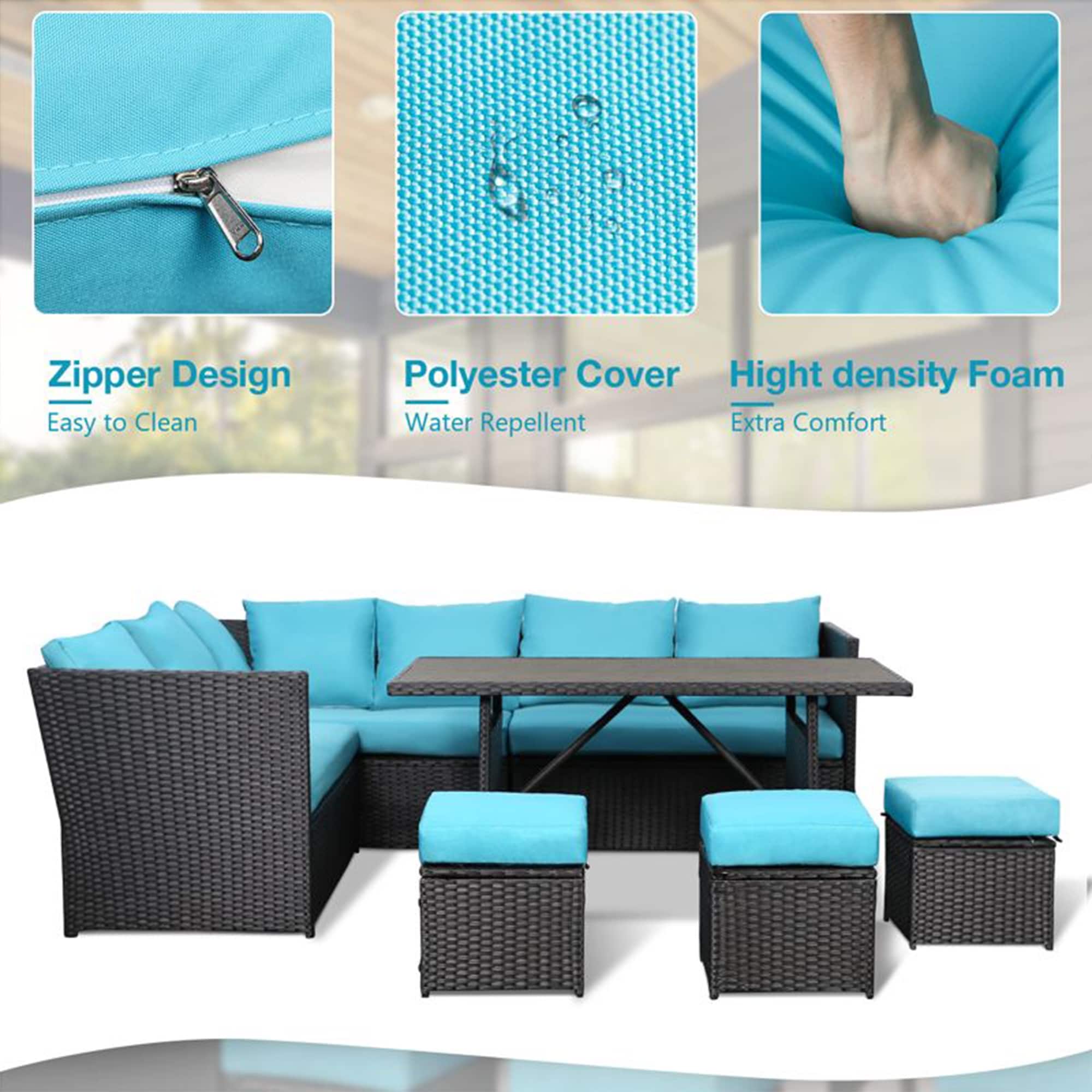 Ensemble de meubles de patio 7 pièces AECOJOY, canapé sectionnel d'extérieur en rotin, ensemble de conversation