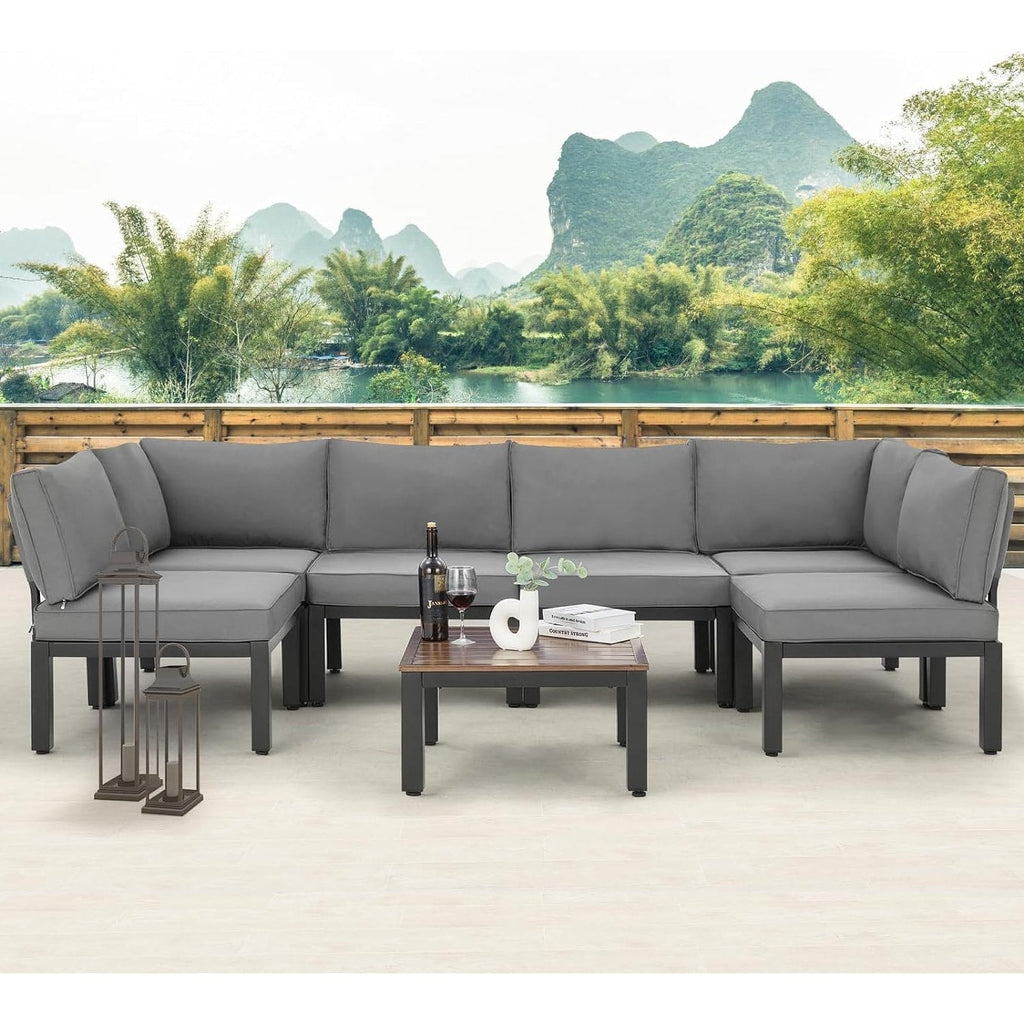Ensemble de meubles de patio extérieur AECOJOY avec canapé de conversation sectionnel en métal