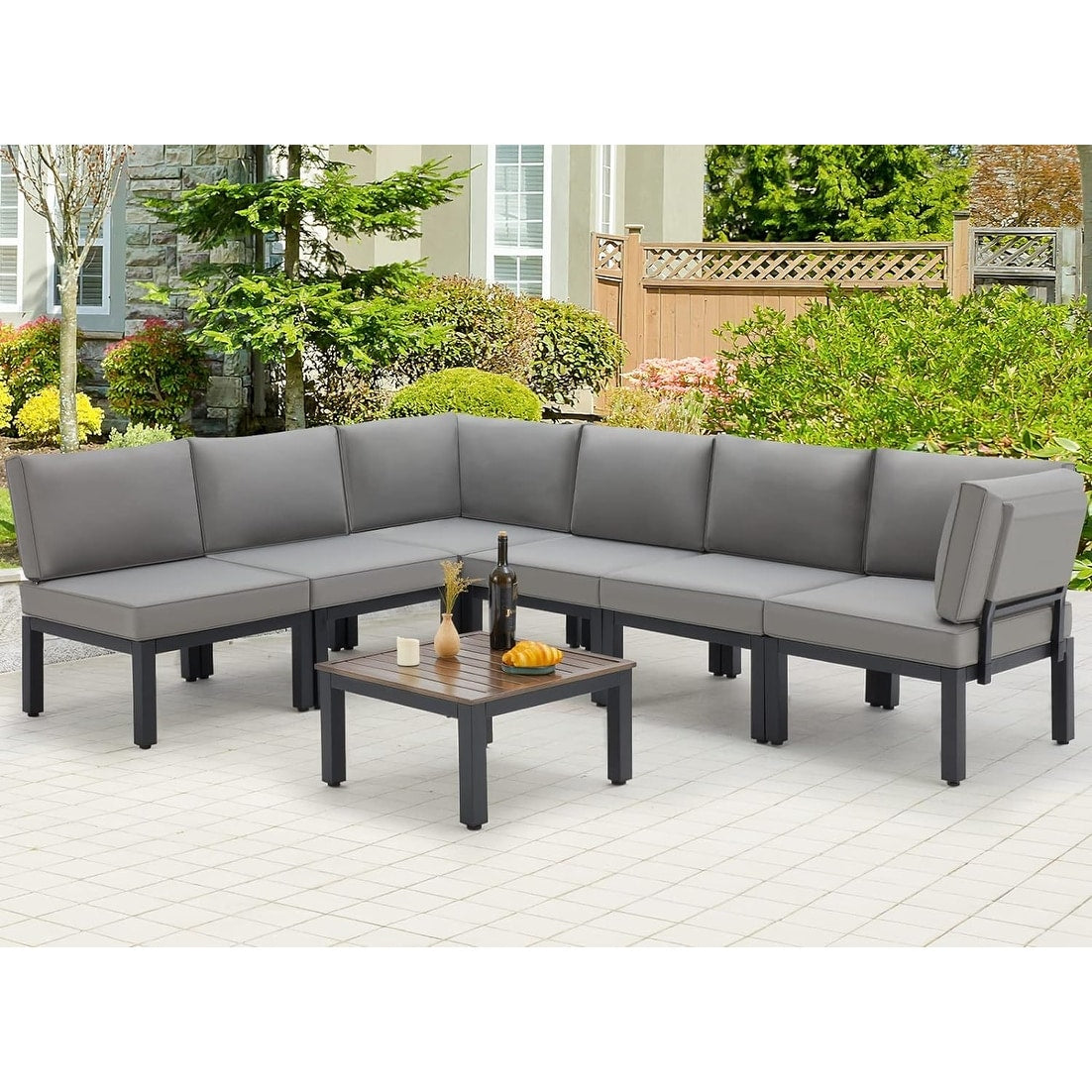 Ensemble de meubles de patio extérieur AECOJOY avec canapé de conversation sectionnel en métal
