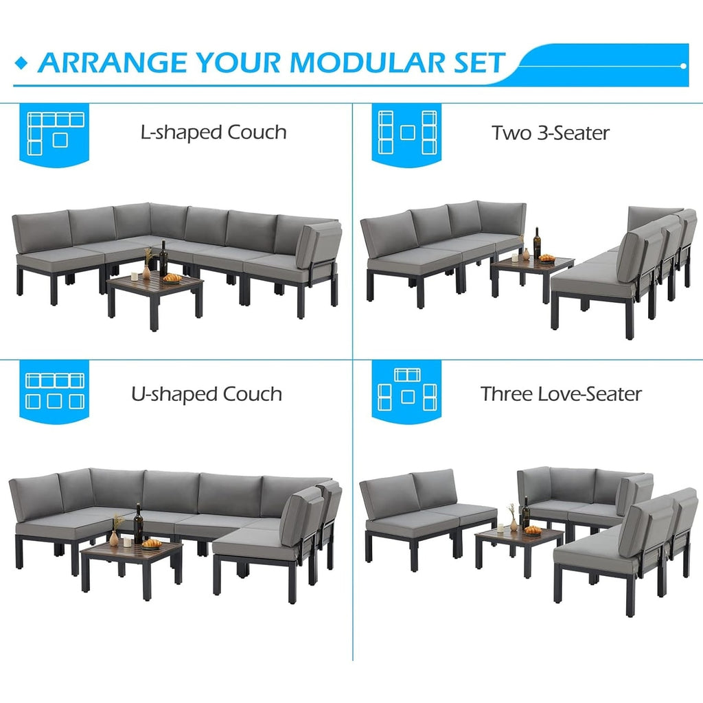 Ensemble de meubles de patio extérieur AECOJOY avec canapé de conversation sectionnel en métal