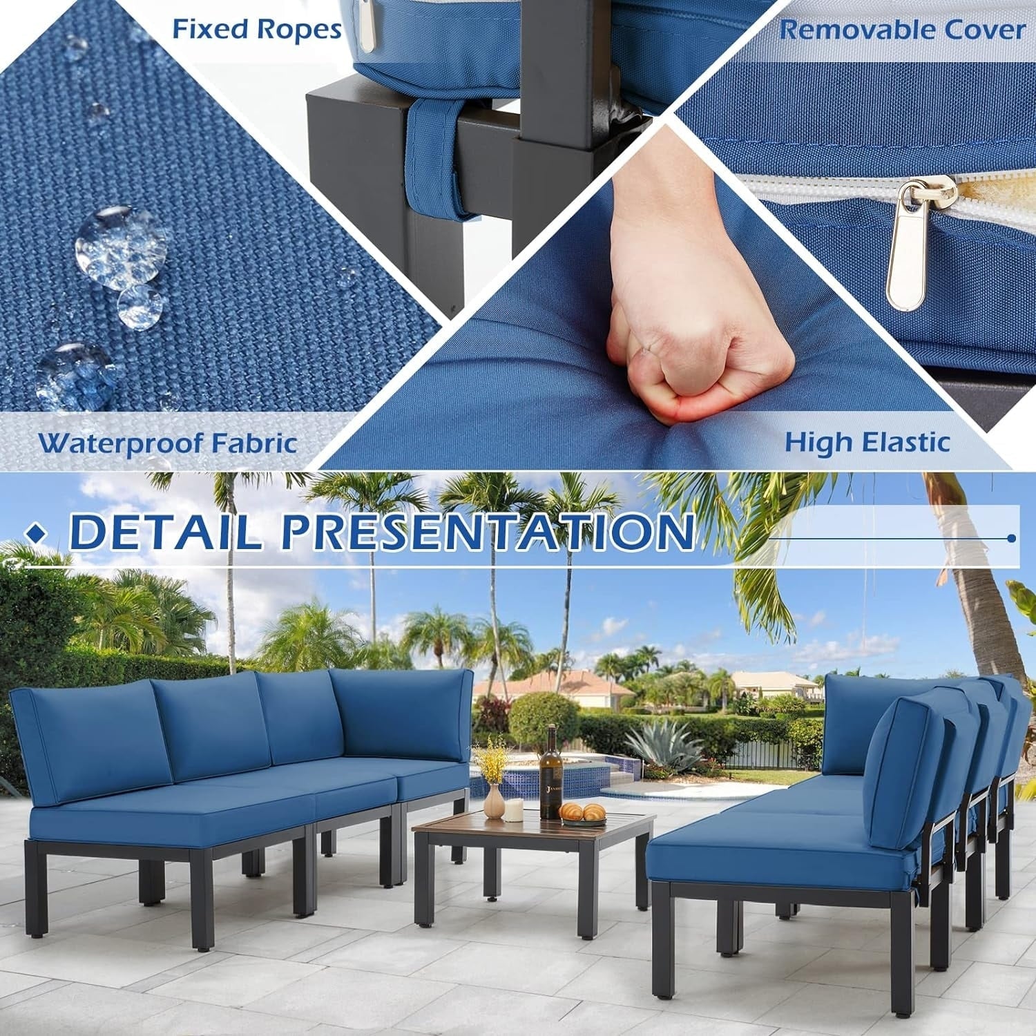 Ensemble de meubles de patio extérieur AECOJOY avec canapé de conversation sectionnel en métal