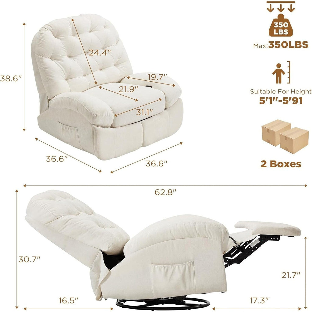 Fauteuil inclinable surdimensionné AECOJOY, pivotant à 360°, fauteuil à bascule en chenille pour adultes, canapé chaise longue ergonomique moderne