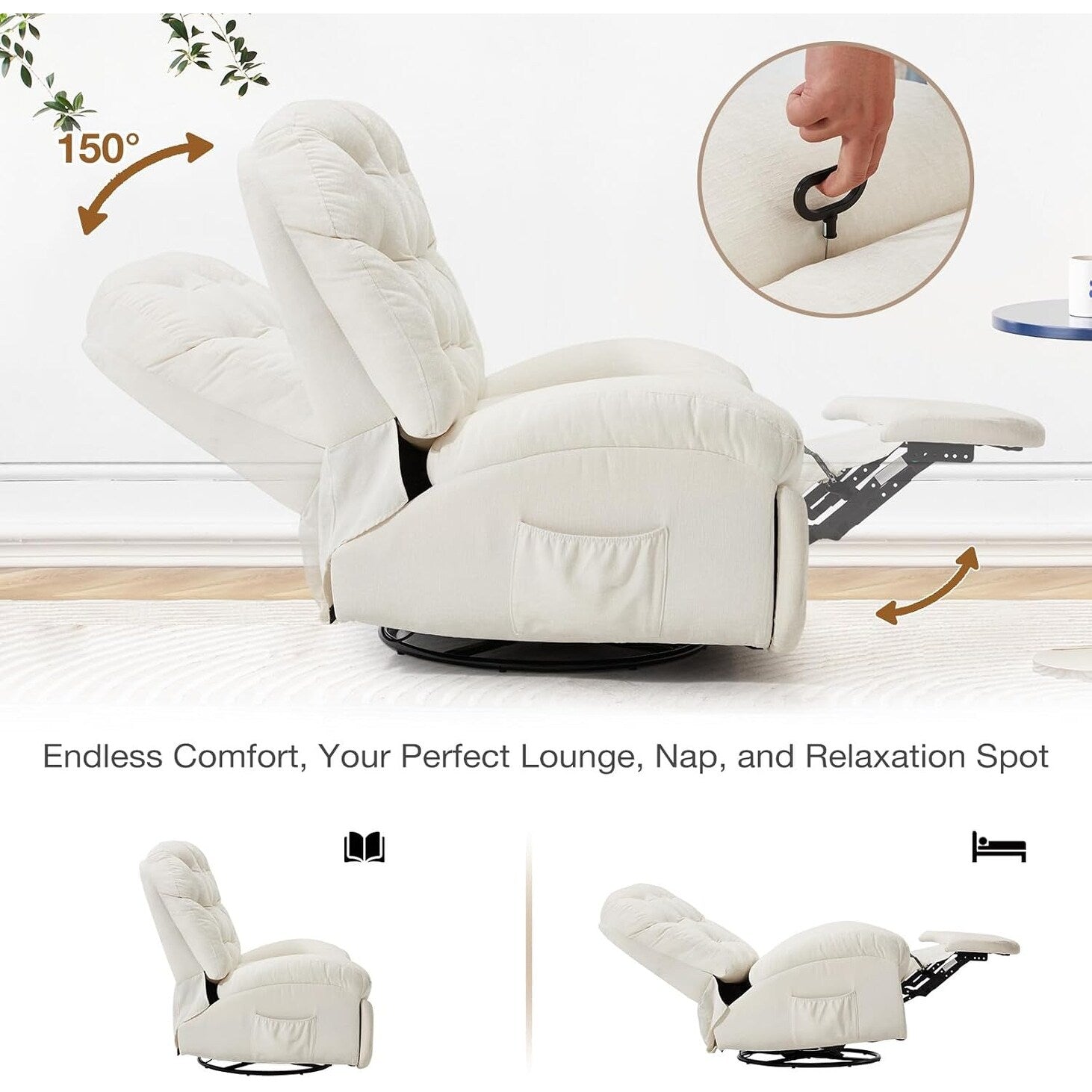 Fauteuil inclinable surdimensionné AECOJOY, pivotant à 360°, fauteuil à bascule en chenille pour adultes, canapé chaise longue ergonomique moderne