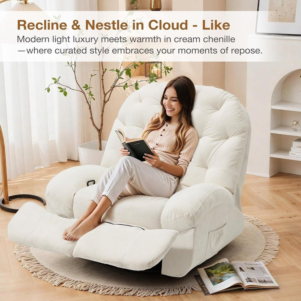 Fauteuil inclinable surdimensionné AECOJOY, pivotant à 360°, fauteuil à bascule en chenille pour adultes, canapé chaise longue ergonomique moderne