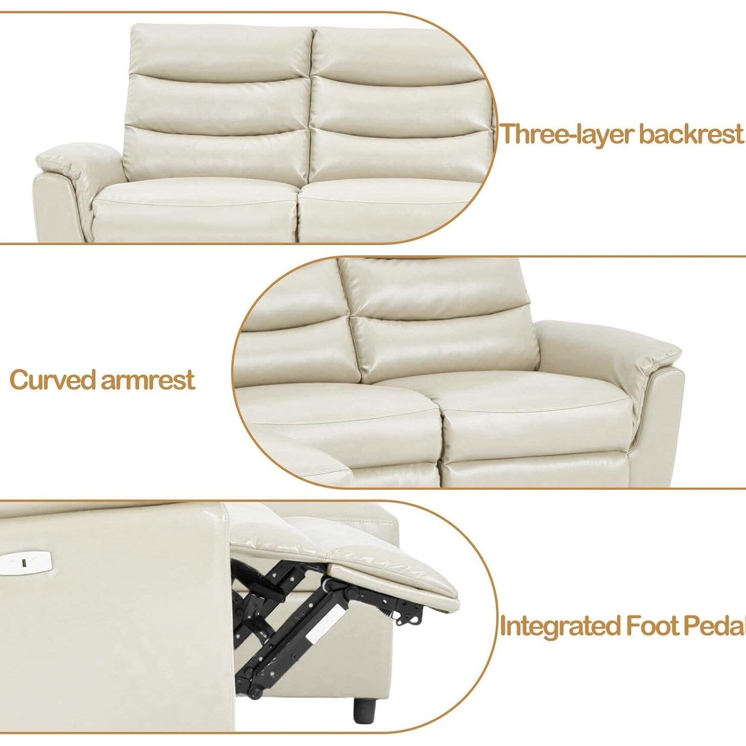 Canapé sectionnel inclinable électrique AECOJOY, canapé-lit en cuir PU avec méridienne de rangement, dossier et repose-pieds réglables