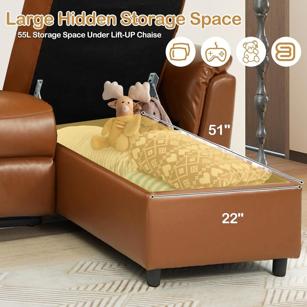 Canapé sectionnel inclinable électrique AECOJOY, canapé-lit en cuir PU avec méridienne de rangement, dossier et repose-pieds réglables