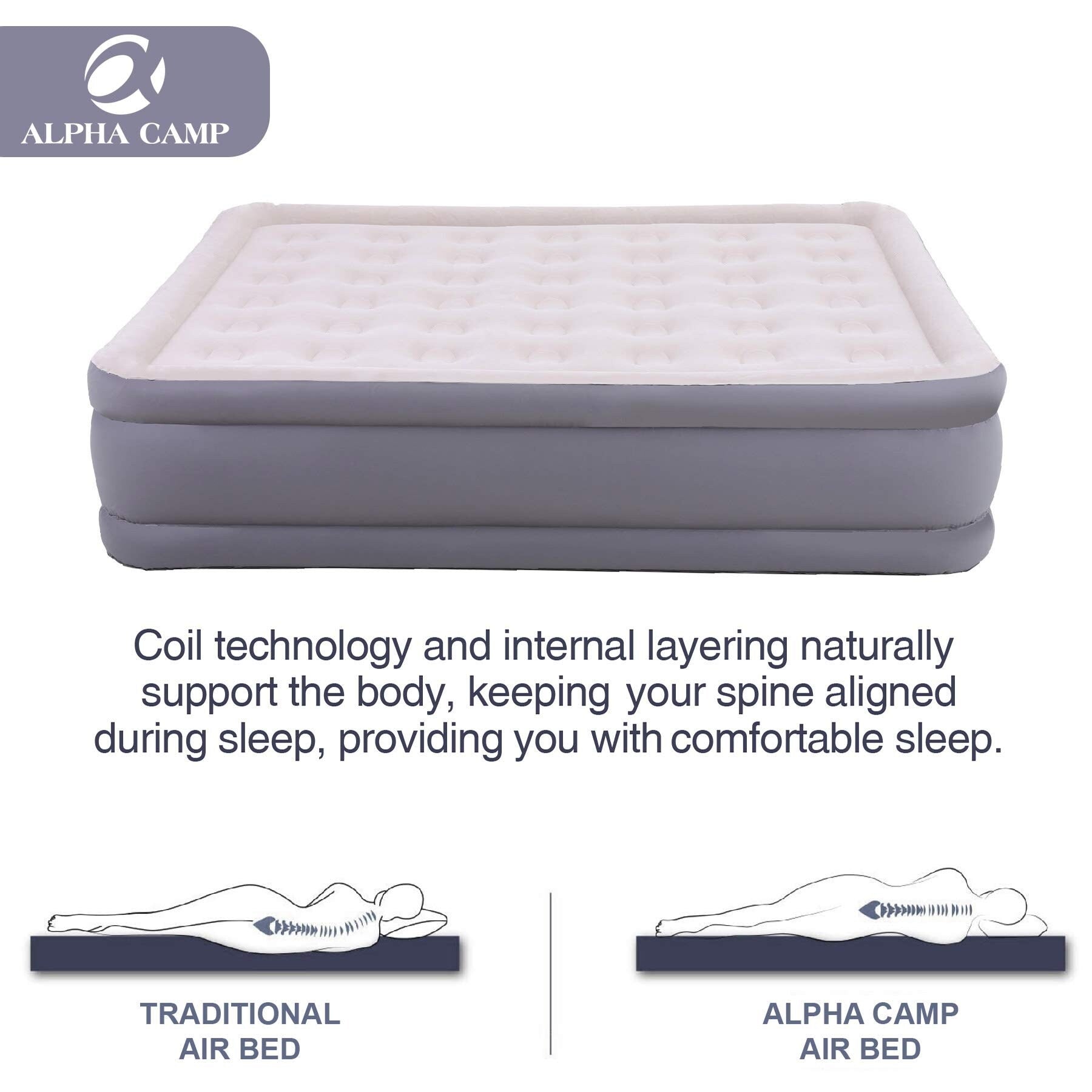 Matelas pneumatiques ALPHA CAMP avec pompe intégrée, matelas gonflable à dessus floqué pour camping, voyage, maison