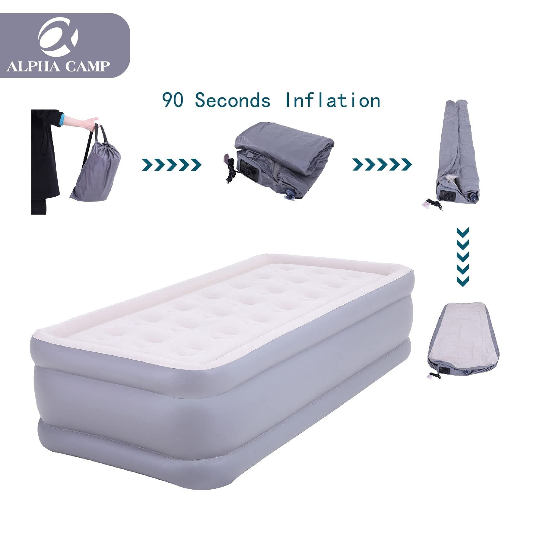 Matelas pneumatiques ALPHA CAMP avec pompe intégrée, matelas gonflable à dessus floqué pour camping, voyage, maison