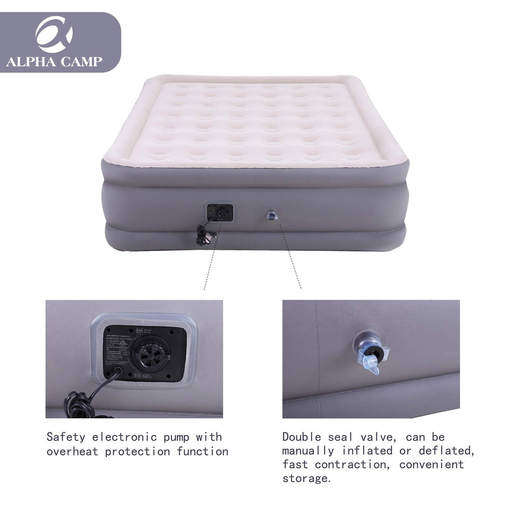 Matelas pneumatiques ALPHA CAMP avec pompe intégrée, matelas gonflable à dessus floqué pour camping, voyage, maison