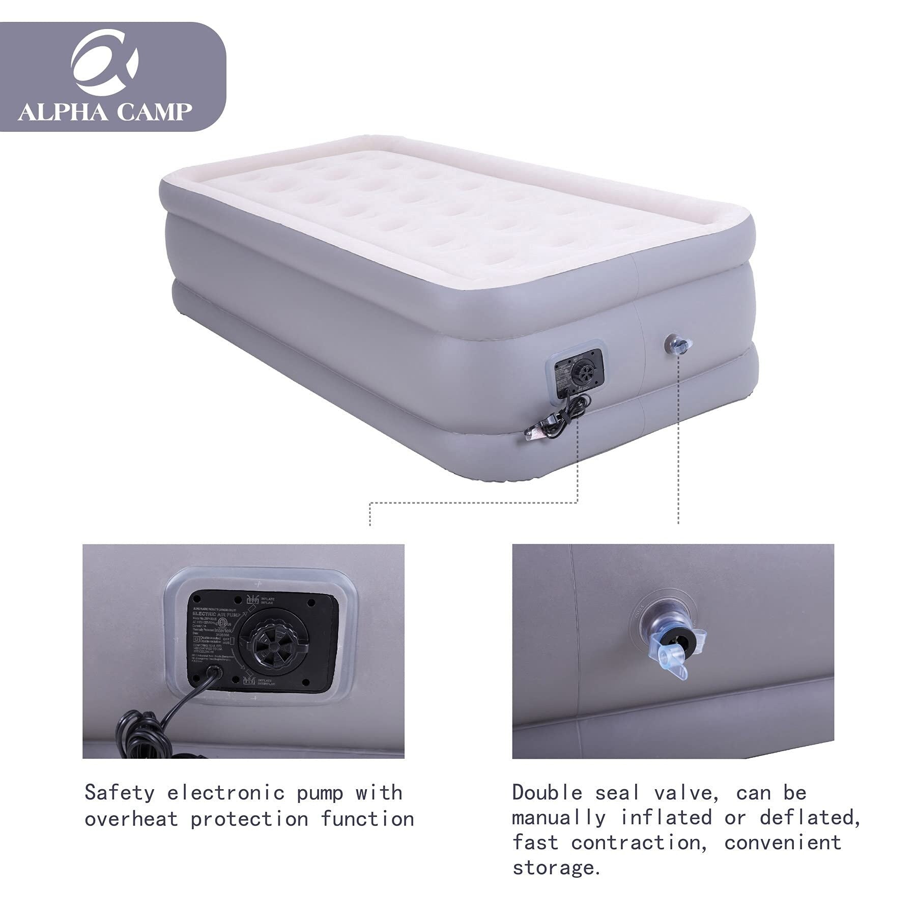 Matelas pneumatiques ALPHA CAMP avec pompe intégrée, matelas gonflable à dessus floqué pour camping, voyage, maison