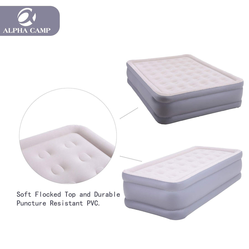 Matelas pneumatiques ALPHA CAMP avec pompe intégrée, matelas gonflable à dessus floqué pour camping, voyage, maison