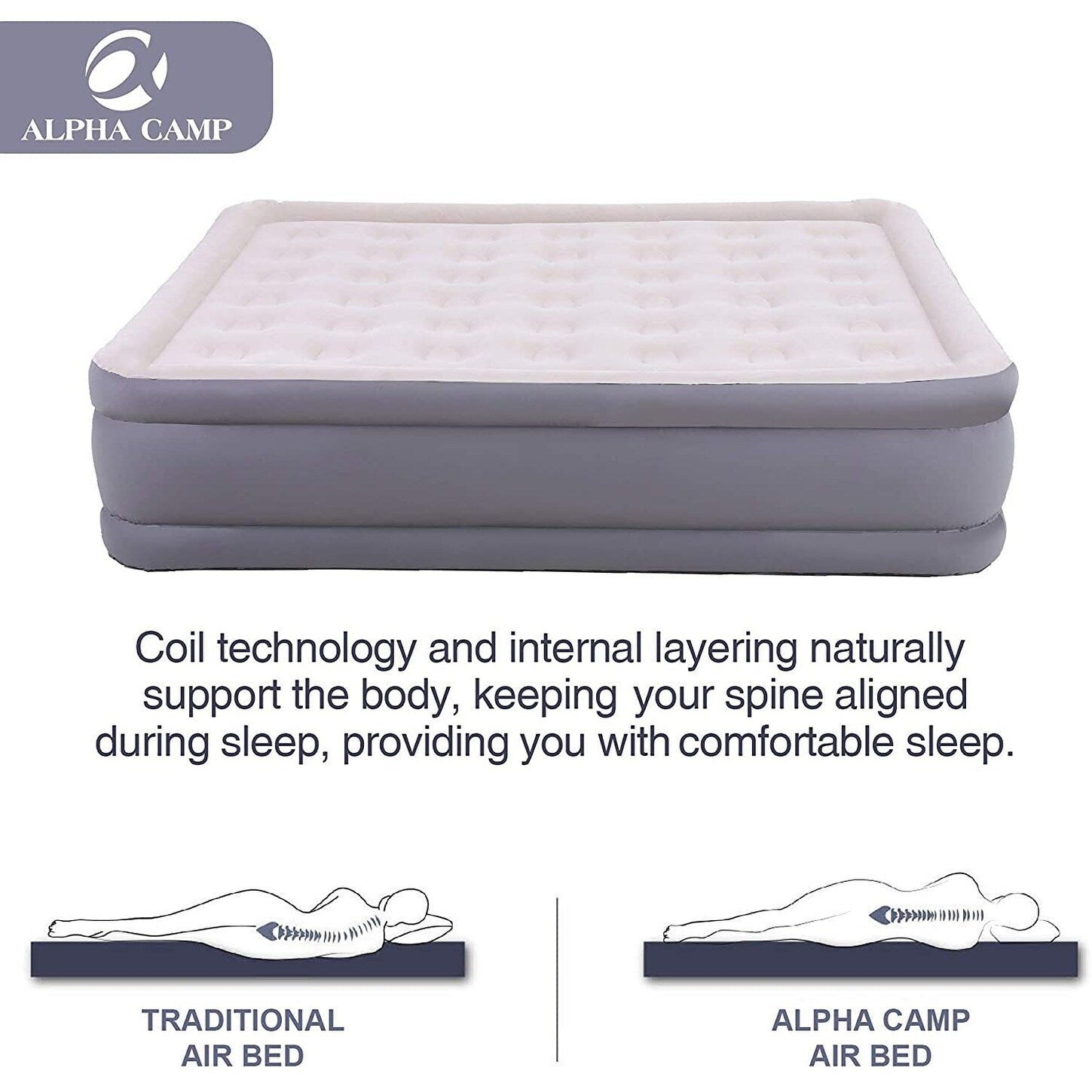 Matelas pneumatiques ALPHA CAMP avec pompe intégrée, matelas gonflable à dessus floqué pour camping, voyage, maison