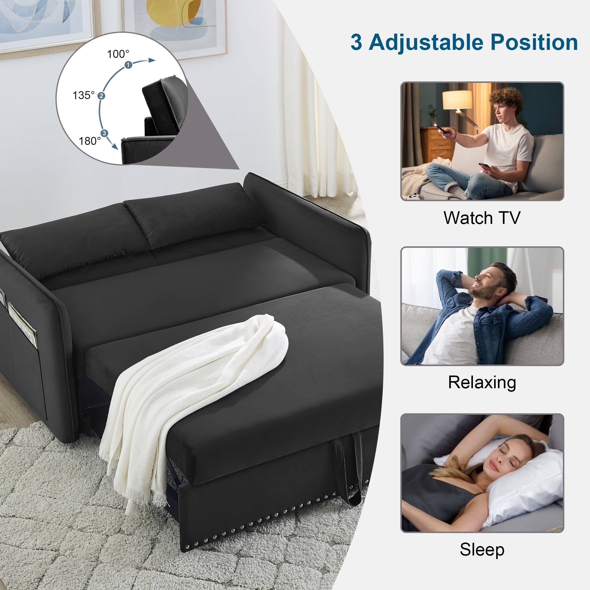 Canapé-lit convertible 3 en 1 Aukfa en velours