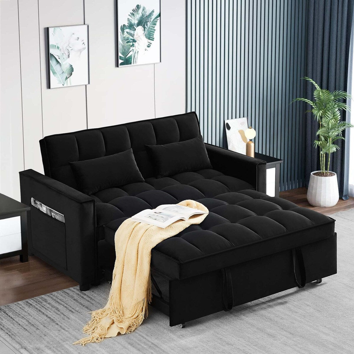 Canapé-lit convertible en velours Aukfa avec poche latérale