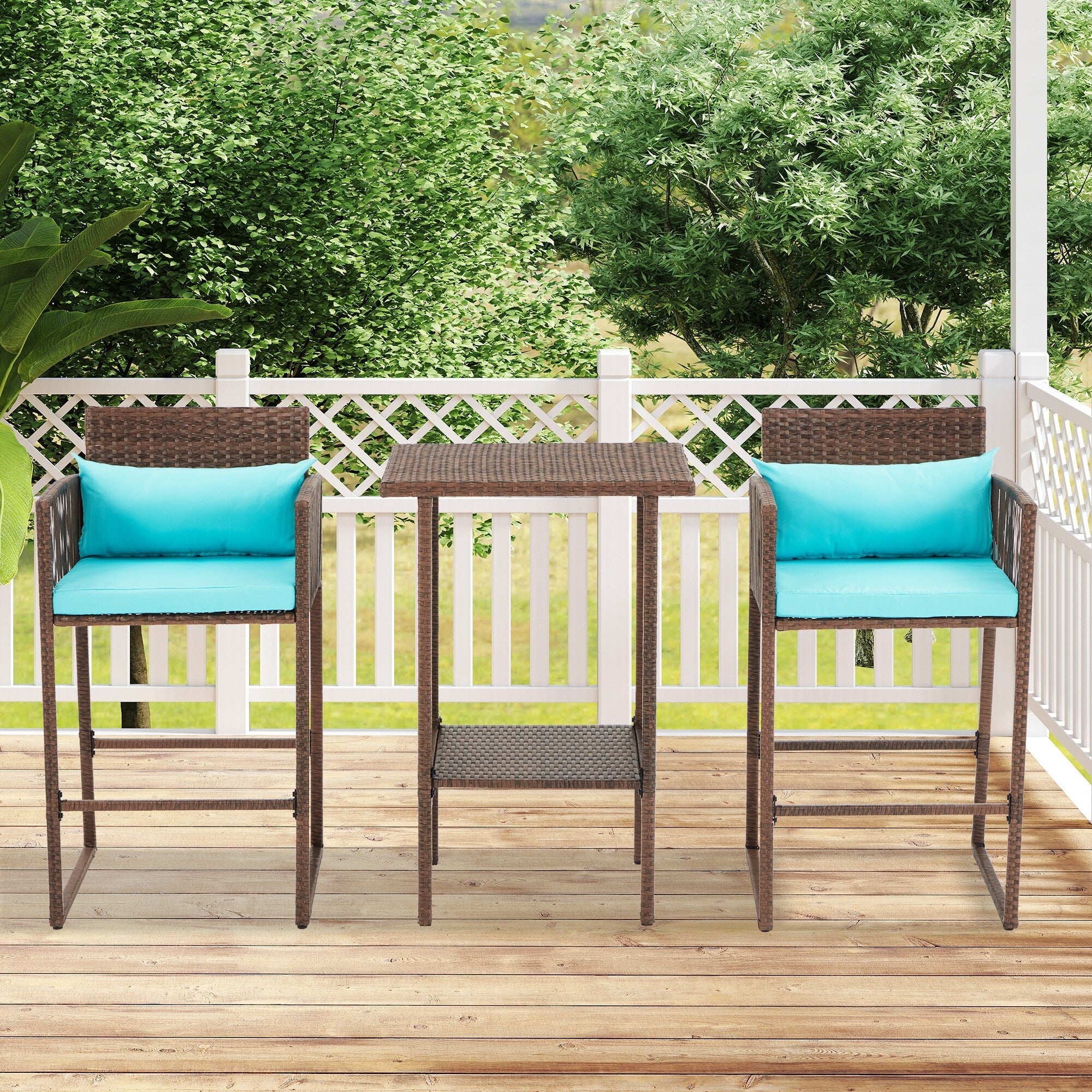 Ensemble de bar en osier AVAWING 3 pièces avec housse de coussin supplémentaire