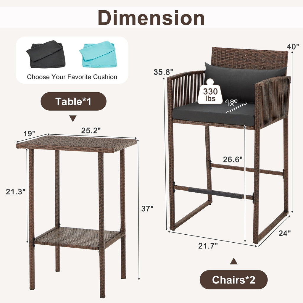 Ensemble de bar en osier AVAWING 3 pièces avec housse de coussin supplémentaire