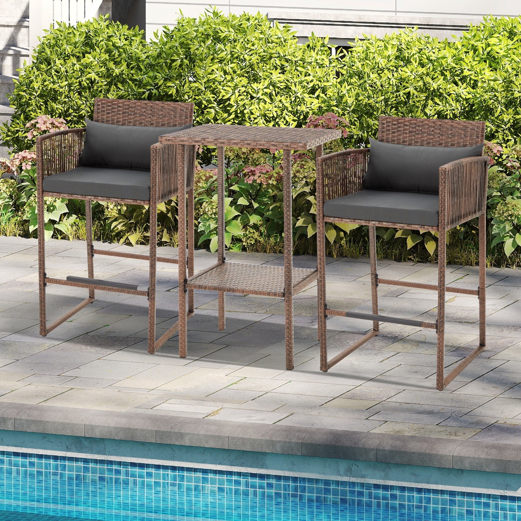 Ensemble de bar en osier AVAWING 3 pièces avec housse de coussin supplémentaire