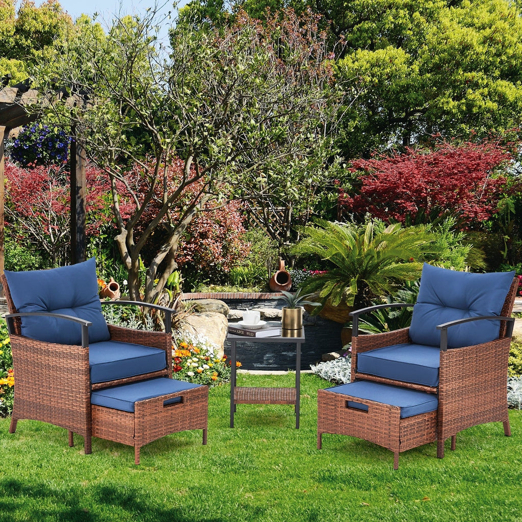 Ensemble de meubles de patio AVAWING 5 pièces en osier avec table basse et pouf