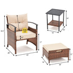 Ensemble de meubles de patio AVAWING 5 pièces en osier avec table basse et pouf