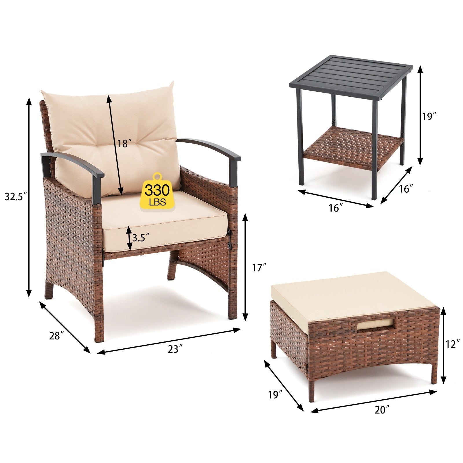 Ensemble de meubles de patio AVAWING 5 pièces en osier avec table basse et pouf