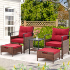 Ensemble de meubles de patio AVAWING 5 pièces en osier avec table basse et pouf