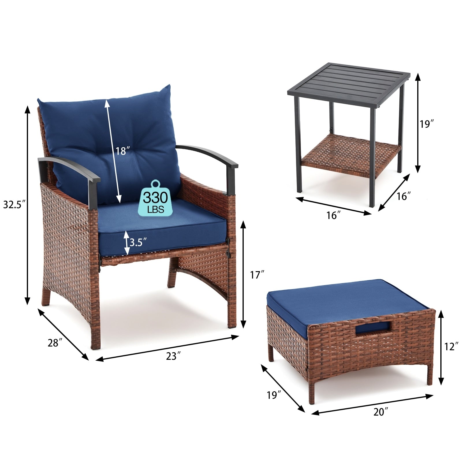 Ensemble de meubles de patio AVAWING 5 pièces en osier avec table basse et pouf