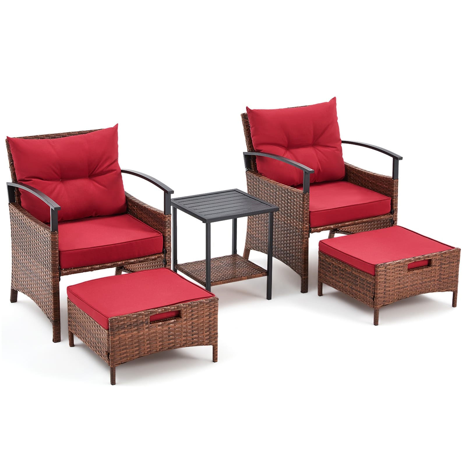 Ensemble de meubles de patio AVAWING 5 pièces en osier avec table basse et pouf