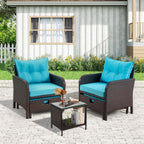 Ensemble de salon de jardin AVAWING 5 pièces en rotin et osier bleu avec table ottomane