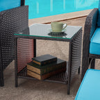 Ensemble de salon de jardin AVAWING 5 pièces en rotin et osier bleu avec table ottomane